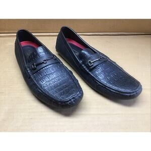 Black Sedagatti Black Faux Alligator Embossed Driving Loafers Men 10.5